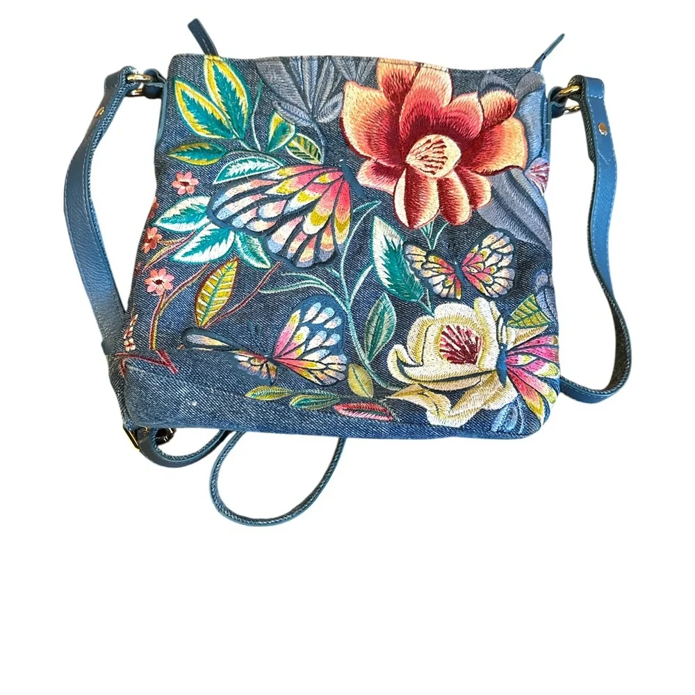 Chico’s Floral Embroidered Denim Shoulder Bag